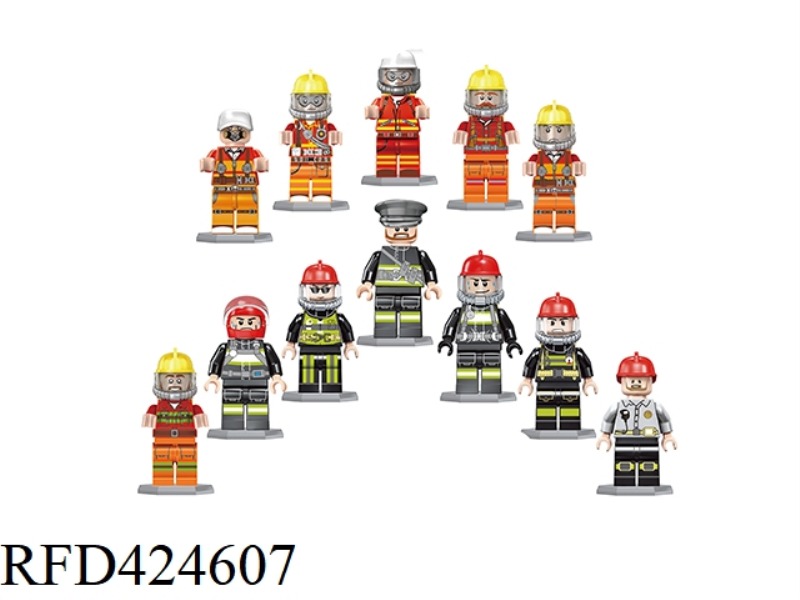 TWELVE TYPES OF FIREFIGHTING MINIFIGURES MIXED WITH SOLEPLATE WITH WEAPONS