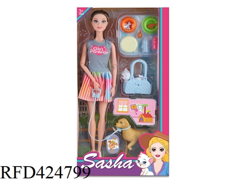 11.5-INCH DOLL WITH BIG DOG AND KITTEN BACKPACK PET ACCESSORIES