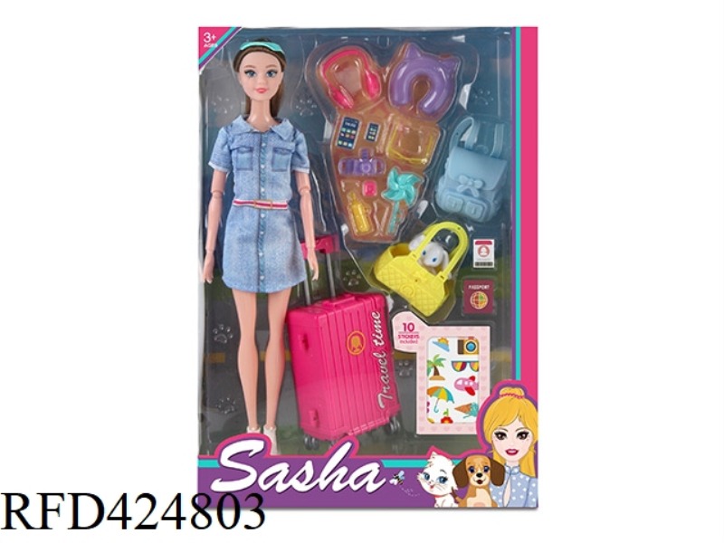 11.5-INCH DOLL WITH SUITCASE, SCHOOL BAG, BACKPACK, DOLL, TRAVEL ACCESSORIES