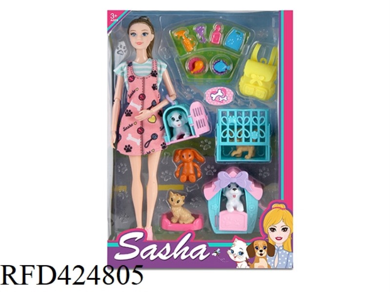 11.5-INCH DOLL WITH 3 TYPES OF DOG HOUSES, CATS AND DOGS, PET ACCESSORIES, SCHOOLBAG DOLLS