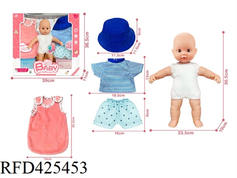12 INCH COTTON BODY PLASTIC DOLL + SLEEPING BAG