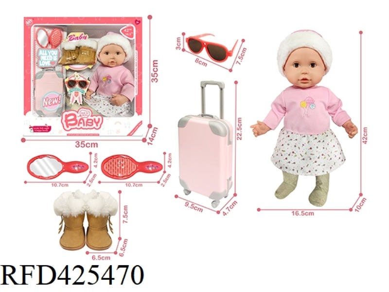 16.5 INCH COTTON FIGURINE + SUITCASE + SNOW BOOTS + ACCESSORIES
