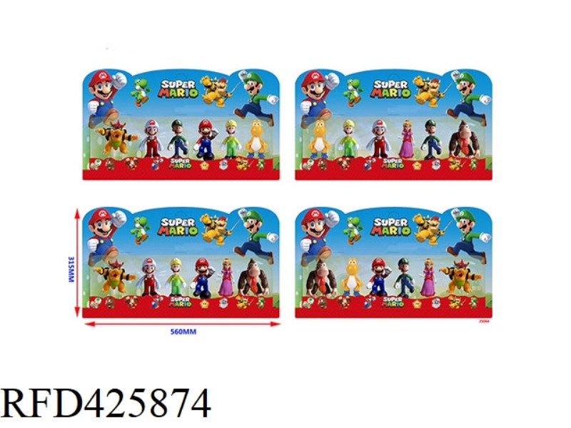 4.5-INCH SUPER MARIO 6 DOLLS + 1 BASE 6 CARDS (4 STYLES) WITH COLORFUL LIGHTS NOTE: 1#4# WITH COLORF