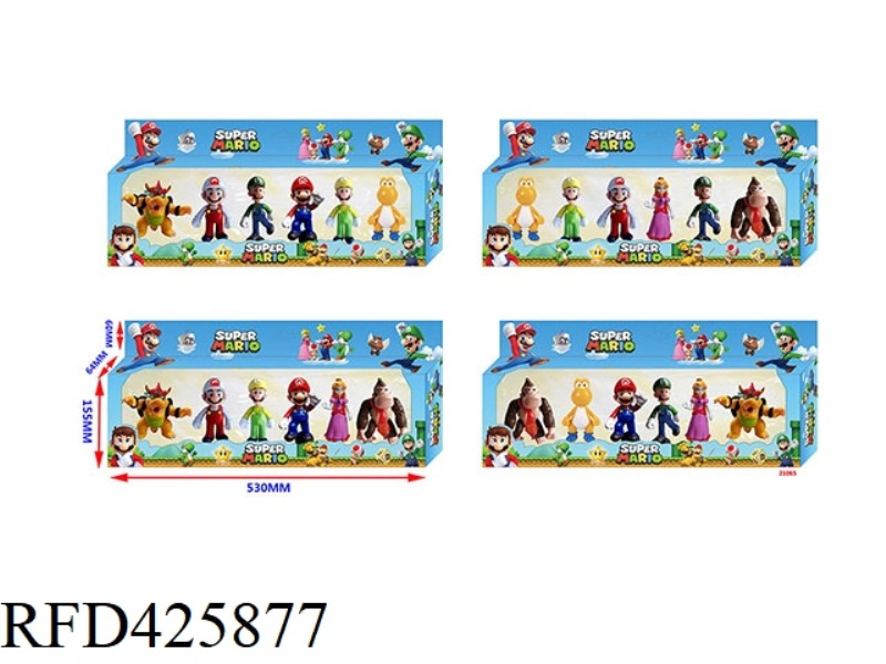 4.5-INCH SUPER MARIO 6 DOLLS + 1 BASE 6 PIECES IN BULK (4 STYLES) WITH COLORFUL LIGHTS NOTE: 1#4# WI