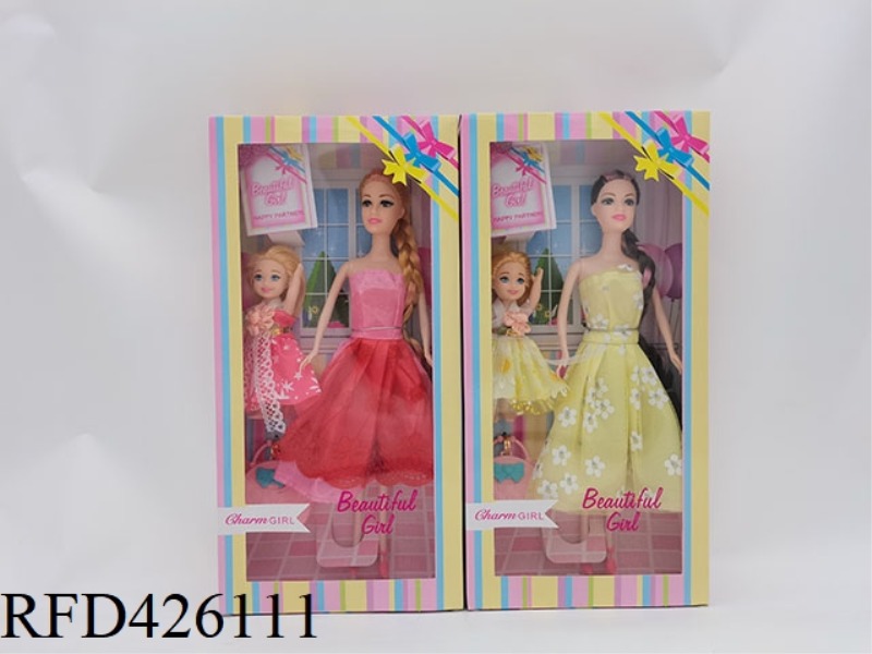 11.5 INCH ARTICULATED SMALL DRESS FASHION BARBIE + 5 INCH HALF LITTLE GIRL PARENT-CHILD OUTFIT WITH
