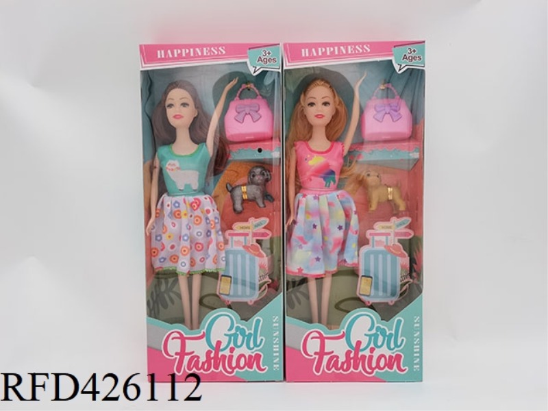 11.5 INCH ARTICULATED FASHION BARBIE WITH BAG + PET DOG (TWO-COLOR MIXED)