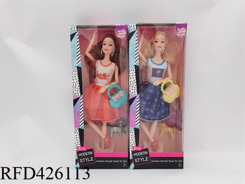 11.5-INCH ELEVEN ARTICULATED FASHION BARBIE WITH BAG + PET DOG (TWO-COLOR MIXED)