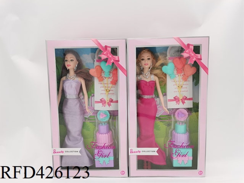 11.5 INCH ARTICULATED FISHTAIL SKIRT FASHION BARBIE WITH SMALL BALLOONS + CAKE BLISTER (TWO COLORS M