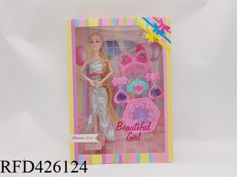 11.5-INCH 9-JOINT LONG BRAIDED LONG DRESS FASHION BARBIE WITH COMB EARRINGS BLISTER