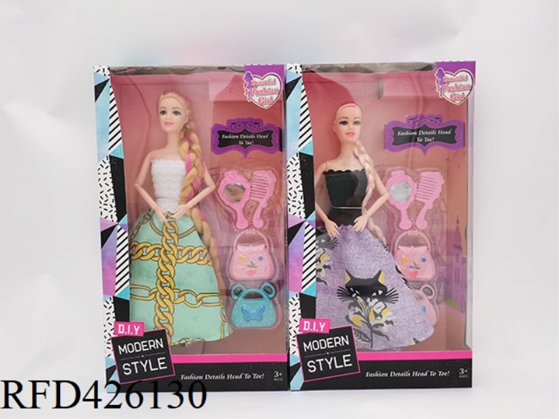 11.5-INCH 9-JOINT LONG BRAID FASHION BARBIE WITH COMB AND MIRROR BAG BLISTER (TWO-COLOR MIXED)