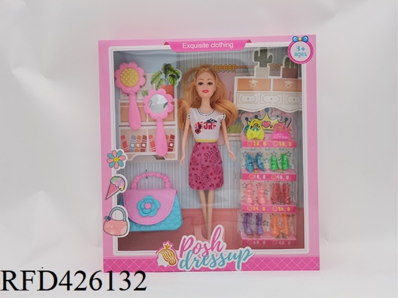 11.5-INCH ARTICULATED FASHION BARBIE WITH COMB MIRROR + FLOWER BAG + SHOE BLISTER