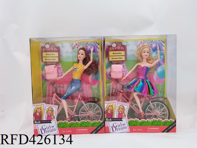11.5-INCH ELEVEN ARTICULATED FASHION BARBIE WITH SMALL BACKPACK + BICYCLE (TWO-COLOR MIXED)