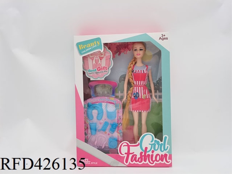 11.5 INCH ARTICULATED LONG BRAIDED FASHION BARBIE WITH SUITCASE BLISTER