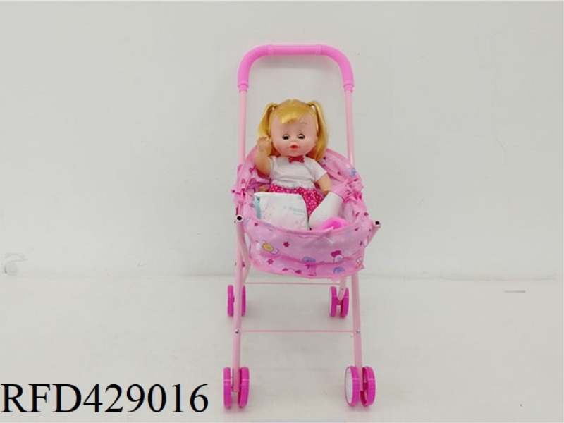 IRON TROLLEY WITH PEEING DOLL + FEEDING BOTTLE + DIAPERS + URINAL