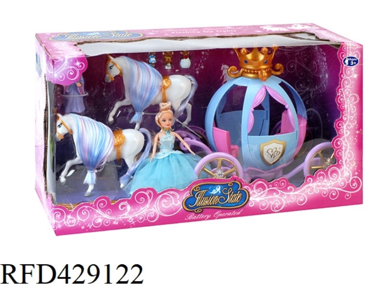 2 STATIC PONIES + MEDIUM PUMPKIN CART + 15.5CM SOLID DOLL