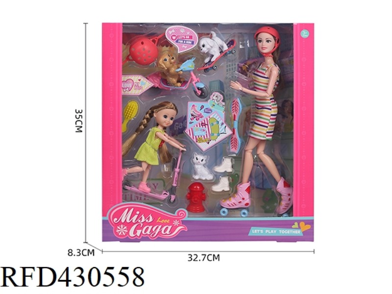 11.5 INCH LIVE JOINT DOLL BARBIE WITH 6 INCH LIVE JOINT DOLL BARBIE SCOOTER BIG DOG PUPPY SKATEBOARD