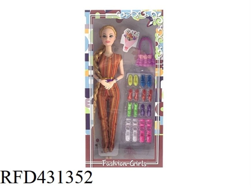 11.5 INCH 9 JOINTS SOLID BODY LONG BRAIDED FASHION BARBIE WITH BLISTER SHOES ACCESSORIES, TOTE BAG