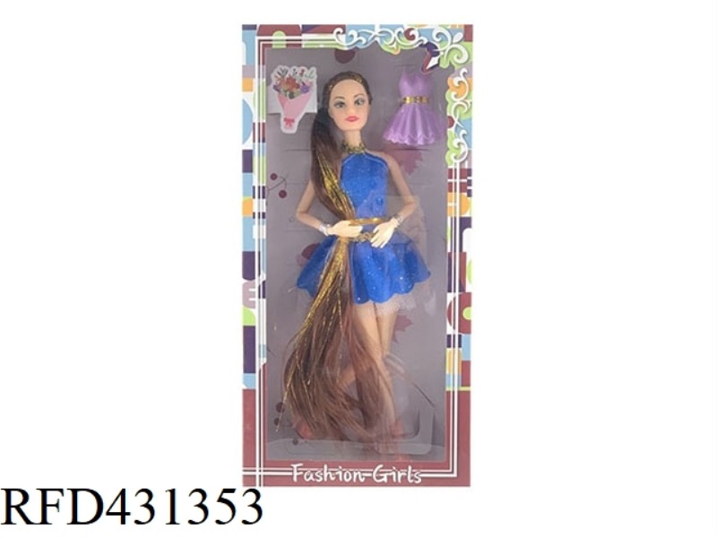11.5 INCH 11 JOINT SOLID BODY LONG HAIR DRESS BARBIE WITH SMALL DRESS ACCESSORIES