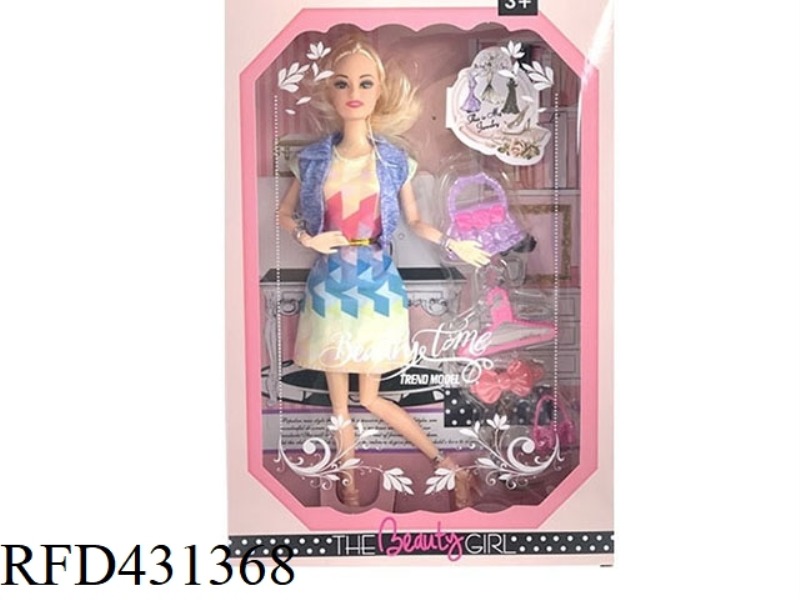11.5 INCH 11 JOINT SOLID BARBIE WITH TOTE BAG, HANGER, BOW BLISTER ACCESSORIES