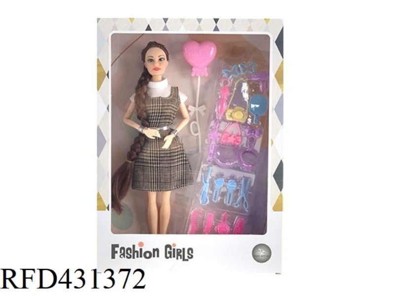 11.5-INCH 9-JOINT SOLID BODY WEDDING DRESS WITH BRAIDED BARBIE WITH BALLOONS, DRESSING AND OTHER BLI