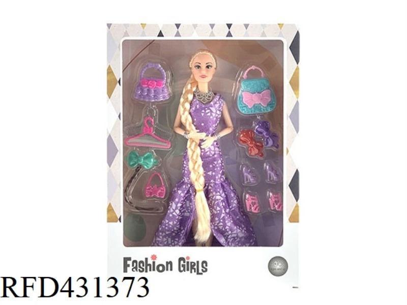 11.5-INCH 9-JOINT SOLID BODY DRESS WITH BIG BRAIDED BARBIE WITH TOTE BAG, SHOE BAG, HANGER AND OTHER