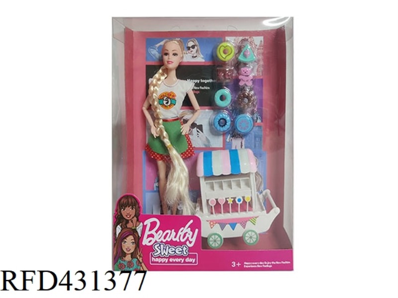 11.5 INCH SOLID BODY 12 JOINT COOKING FASHION BARBIE WITH ICE CREAM CART + BLISTER ACCESSORIES SET