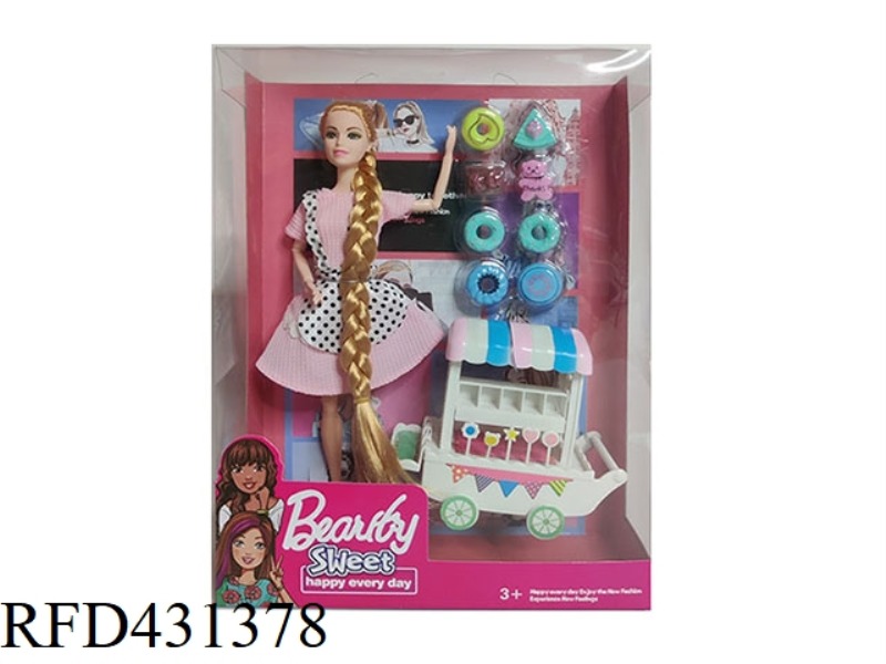 11.5 INCH SOLID BODY 12 JOINTS CASUAL FASHION BARBIE ICE CREAM CART + BLISTER ACCESSORIES SET