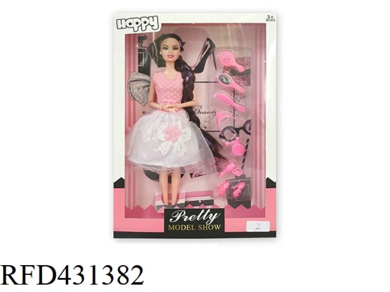 11.5 INCH SOLID BODY 9 JOINT FASHION SKIRT BARBIE WITH EARRINGS, COMB BLISTER ACCESSORIES