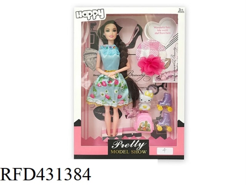 11.5 INCH SOLID BODY 9 JOINTS FASHION SHORT SKIRT BARBIE WITH HAT, SKATE BLISTER ACCESSORIES