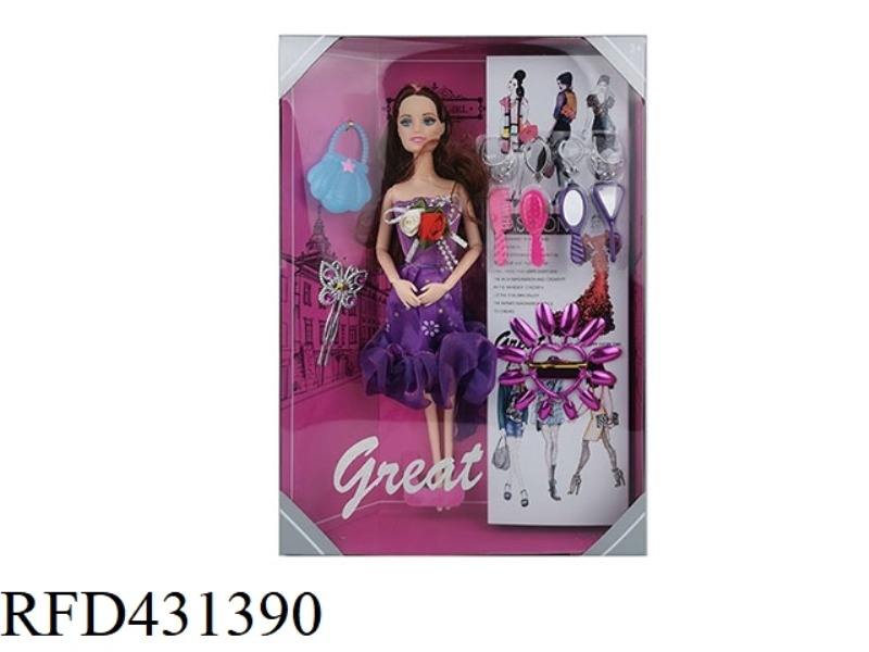 11.5 INCH 9 JOINTS SOLID BODY EVENING DRESS BARBIE WITH SMALL COMB SMALL MIRROR BLISTER BAG BUTTERFL