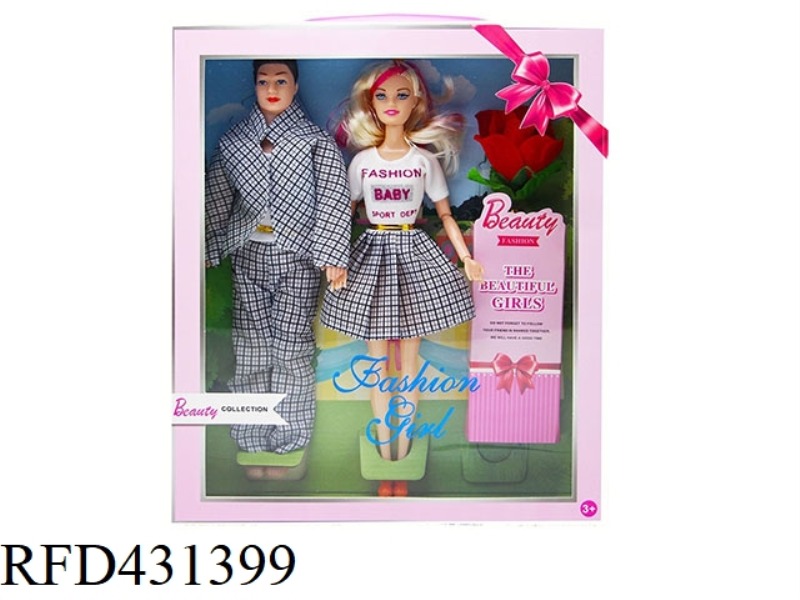 11.5 INCH SOLID BODY 11 JOINTS PRINCESS BARBIE COUPLE COMBINATION WITH ROSES