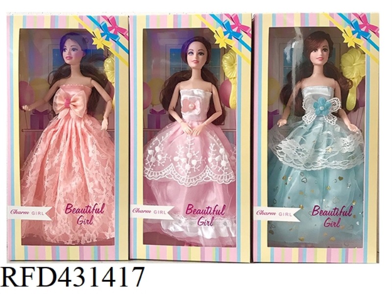 11.5-INCH 9-JOINT SOLID BODY WEDDING DRESS, BARBIE WITH COMB, 3 MIXED