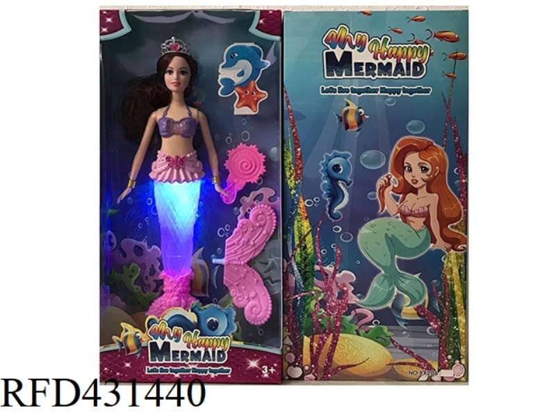 14 INCH REAL BODY LIVE HAND MERMAID BARBIE WITH LIGHT MUSIC CROWN MIRROR COMBINATION TAIL