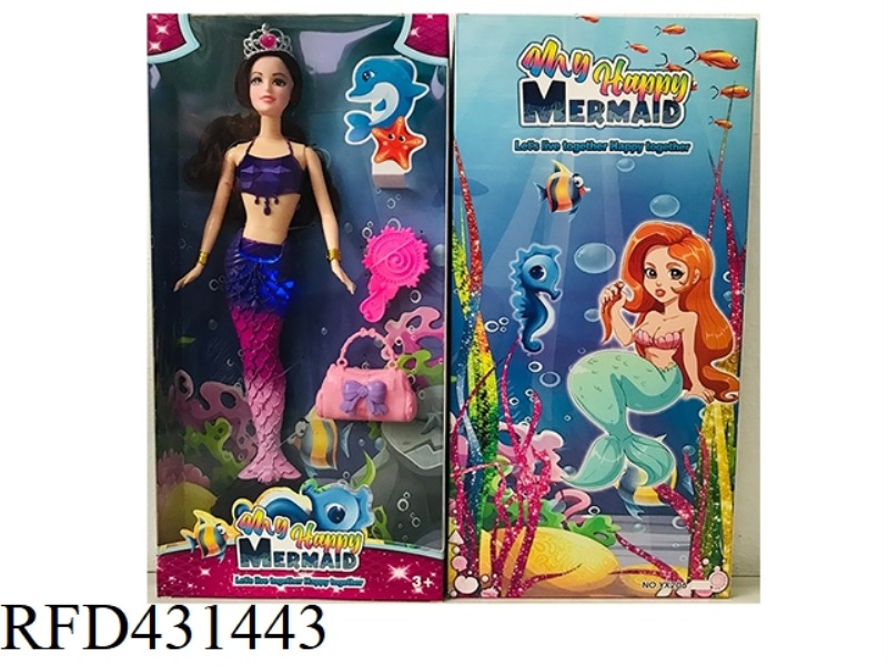 14 INCH REAL BODY LIVE HAND MERMAID BARBIE WITH LIGHT MUSIC CROWN MIRROR BAG