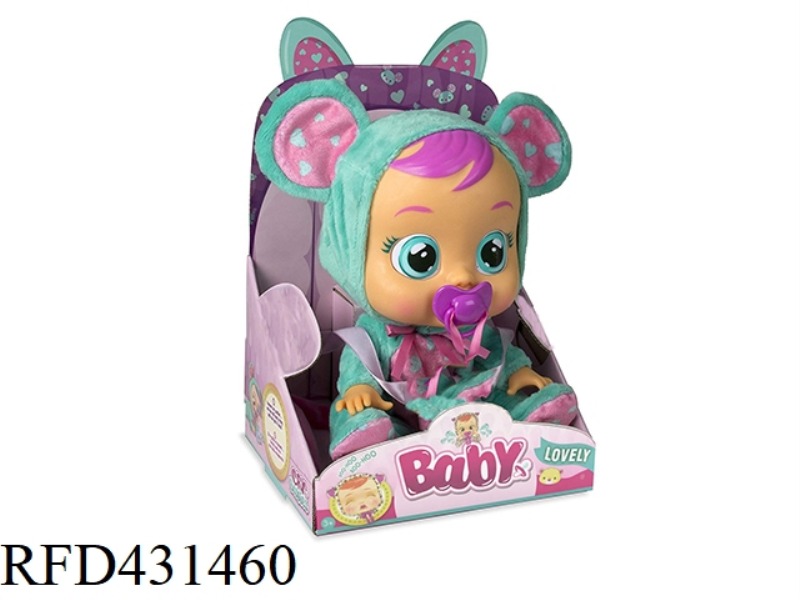 14 INCH VINYL CRYING DOLL WITH FOUR TONE MUSIC DAD .MOTHER.ANGRY.CRY WITH PACIFIER