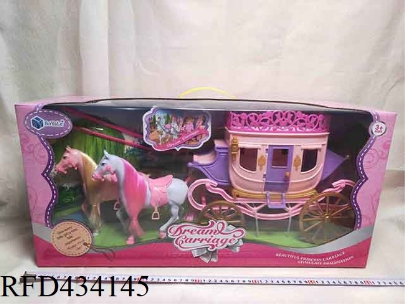 TWO BARBIE HORSES AND CARRIAGE COMBINATION