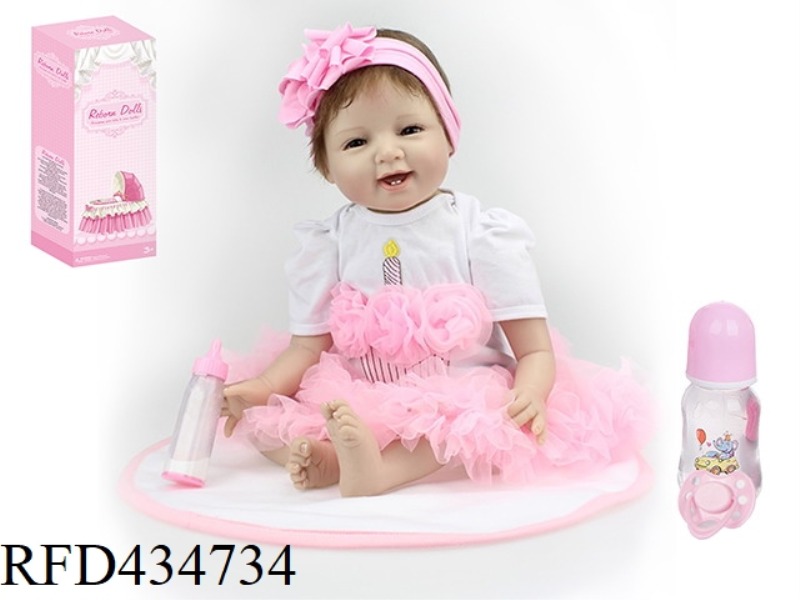 55CM REBIRTH DOLL HIGH SIMULATION BABY DOLL (ORDINARY PP CAR HAIR) WITH FEEDING BOTTLE, MAGNETIC PAC