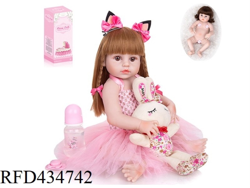 55CM REBIRTH DOLL HIGH IMITATION BABY DOLL, (WIG COVER) FULL BODY SOFT GLUE, WITH FEEDING BOTTLE, MA