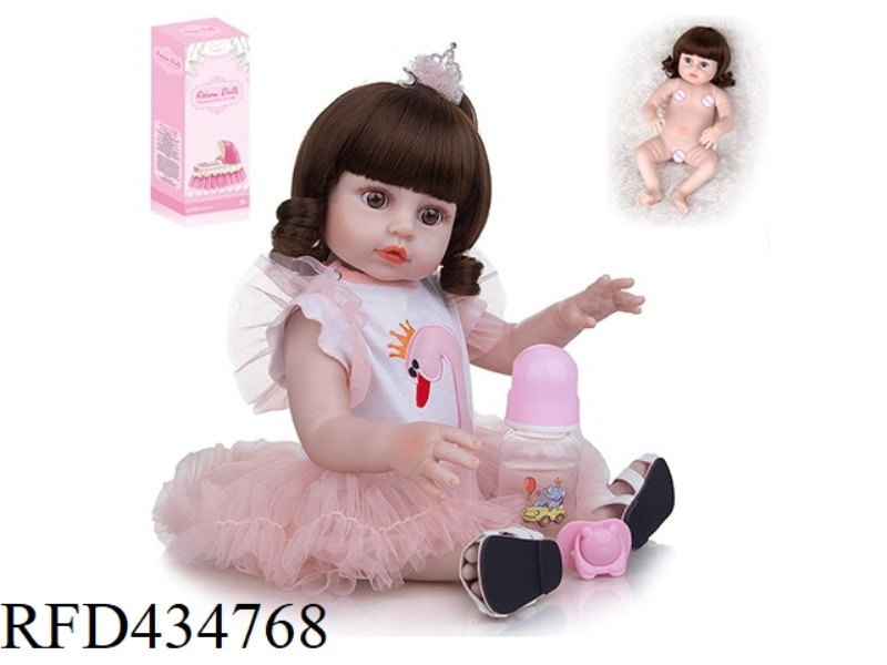 45CM REBIRTH DOLL HIGH IMITATION BABY DOLL, (WIG COVER) FULL BODY SOFT GLUE, WITH FEEDING BOTTLE, MA