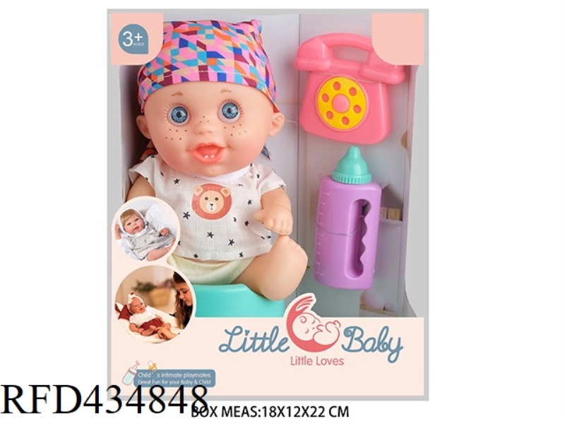 10 INCH BABY DOLL 3 MIXED WITH PHONE, BOTTLE, TOILET