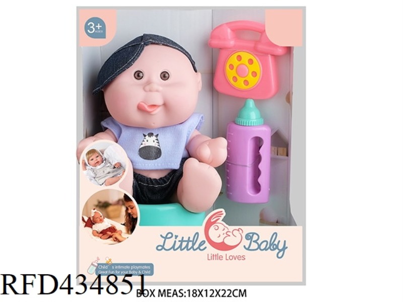 10 INCH BABY DOLL 3 MIXED WITH PHONE, BOTTLE, TOILET +