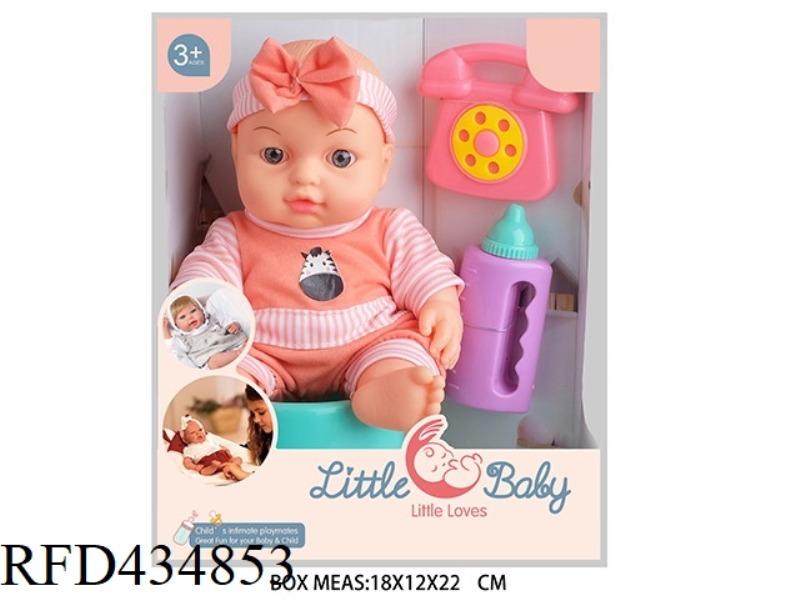 10 INCH BABY DOLL 3 MIXED WITH PHONE, BOTTLE, TOILET