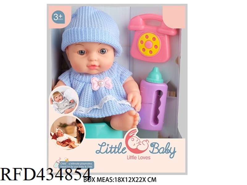 10 INCH BABY DOLL 3 MIXED WITH PHONE, BOTTLE, TOILET