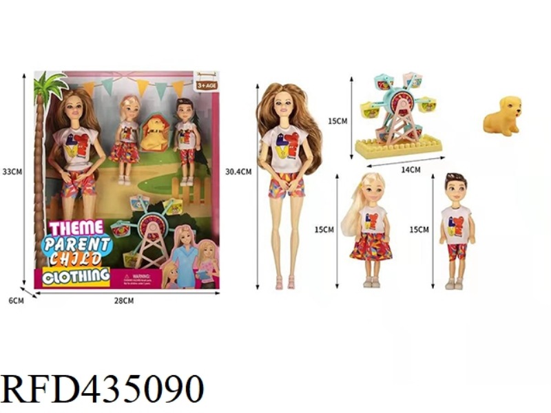 THEME PARK PARENT-CHILD SERIES 11.5-INCH 9-JOINT SOLID WOMAN BARBIE PARENT-CHILD SERIES A THREE MEMB