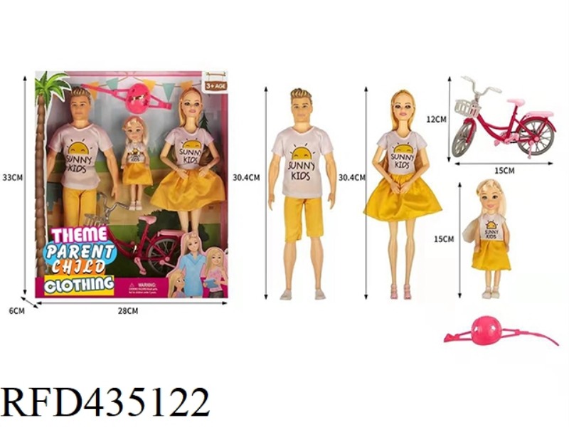 THEME PARK PARENT-CHILD SERIES 11.5-INCH 9-JOINT SOLID WOMAN BARBIE PARENT-CHILD FAMILY BICYCLE WITH