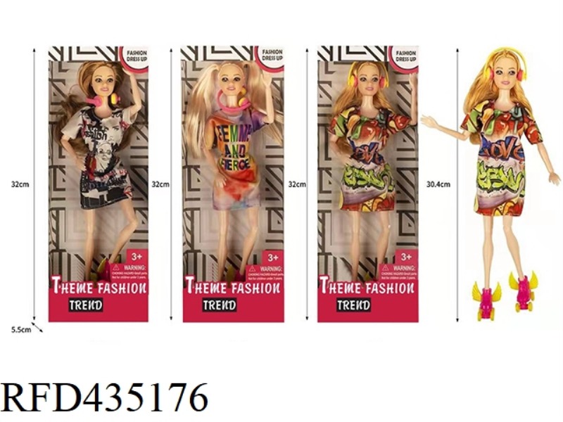 11.5 INCH 12 JOINTS SOLID BODY TREND BARBIE 3 MIXED WITH EARPHONES AND SKATES