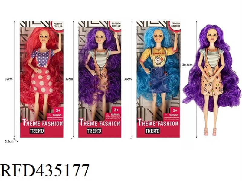 11.5 INCH 9 JOINTS SOLID BODY FASHION LONG HAIR BARBIE 3 MIXES