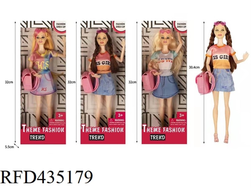 11.5 INCH 9 JOINTS SOLID BODY TREND BARBIE 3 MIXED WITH GLASSES AND SCHOOL BAG