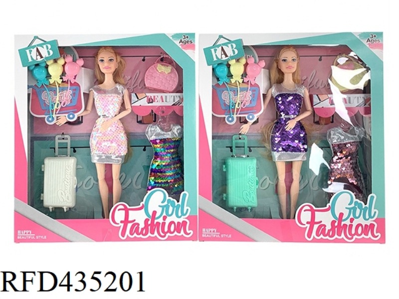 PRAIRIE SERIES 11.5-INCH 12-JOINT SOLID SHINY BARBIE WITH BALLOONS, HANDBAGS, TRAVEL BAGS, AND A COL