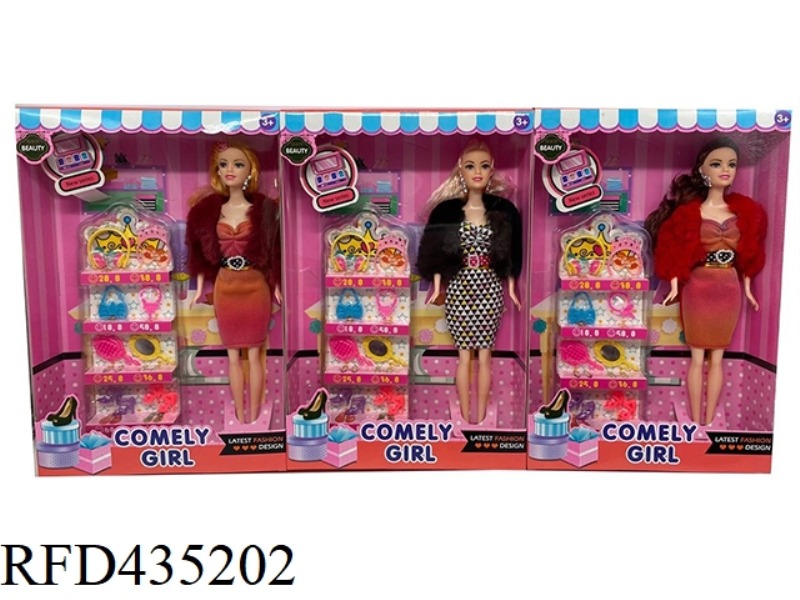 11.5 INCH SOLID FUR BARBIE WITH SHOE CABINET SET